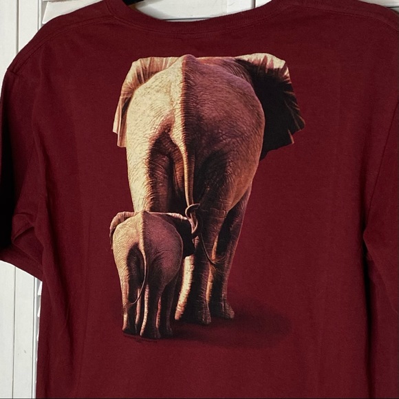 Vintage 2000s Y2K THE MOUNTAIN Dark Red Wild African Elephant Cotton T-Shirt XL - Picture 5 of 5